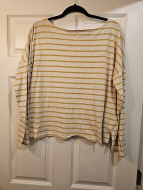 Old Navy Women's Long Sleeve Striped Boatneck Tee - White & Mustard